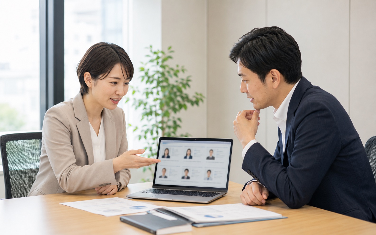 候補者の情報を確認している様子