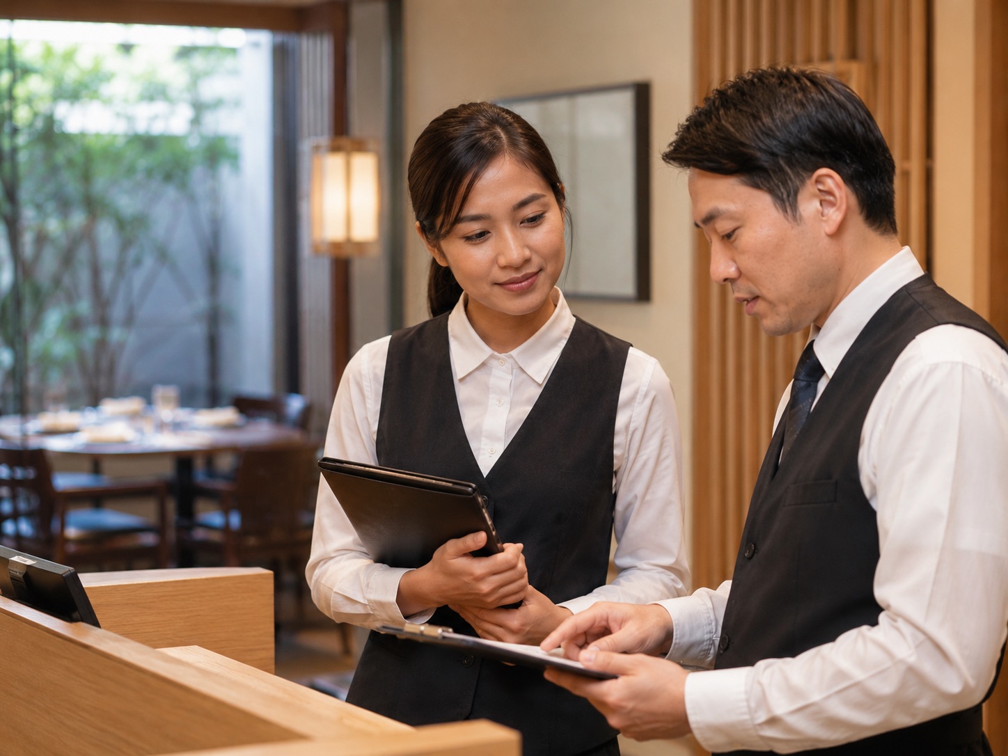 接客する外国人スタッフ